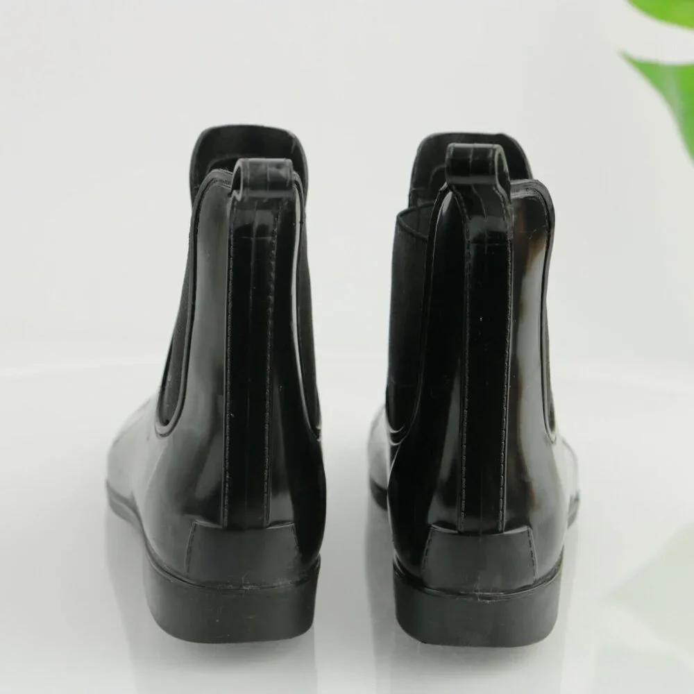 J Crew Womens Rain Boot Size 7 Black‎ Rubber Water Resistant Chelsea Bootie Flat